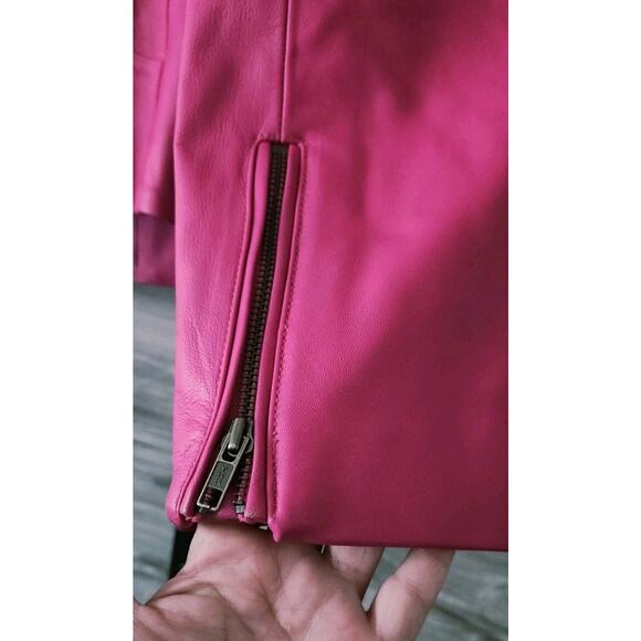 Mason & Cooper Women's Moto Leather Jacket Pink Size 4XL - Picture 11 of 12